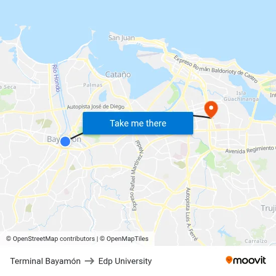 Terminal Bayamón to Edp University map