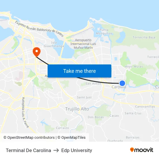Terminal De Carolina to Edp University map