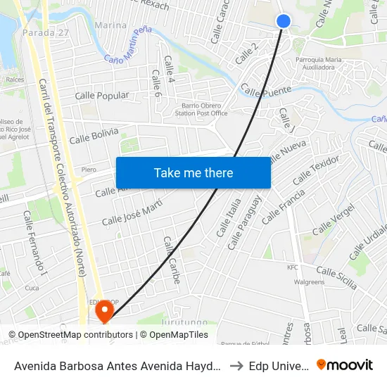 Avenida Barbosa Antes Avenida Haydee Rexach to Edp University map