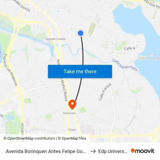 Avenida Borinquen Antes Felipe Goyco to Edp University map