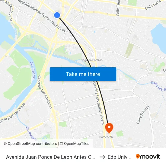 Avenida Juan Ponce De Leon Antes Calle Lloveras to Edp University map