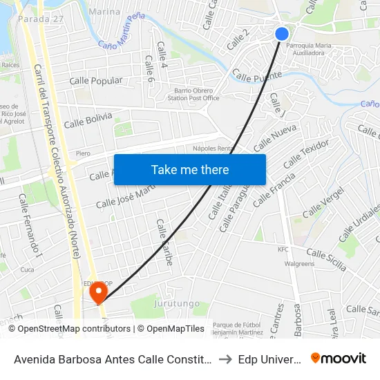 Avenida Barbosa Antes Calle Constitucion to Edp University map