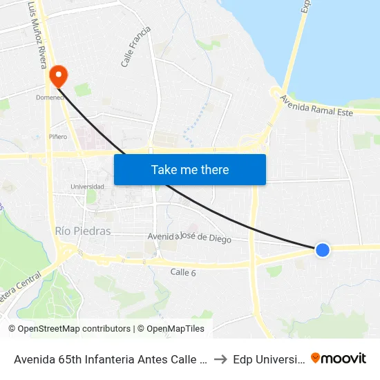 Avenida 65th Infanteria Antes Calle 7a to Edp University map