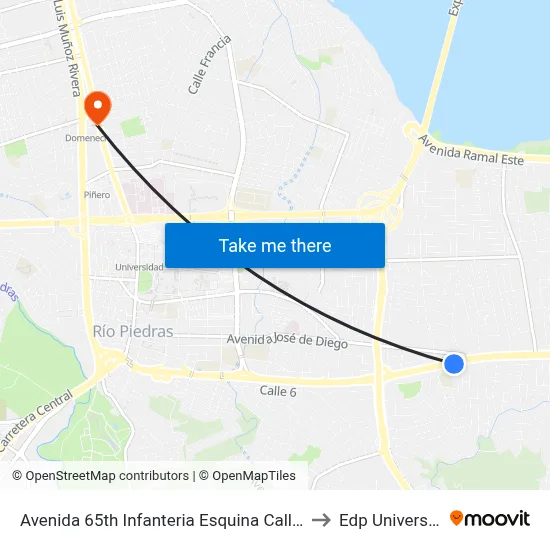 Avenida 65th Infanteria Esquina Calle 2 to Edp University map