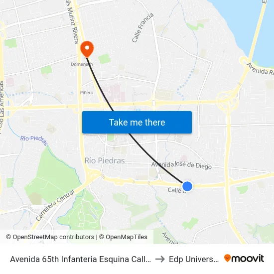 Avenida 65th Infanteria Esquina Calle 7 to Edp University map