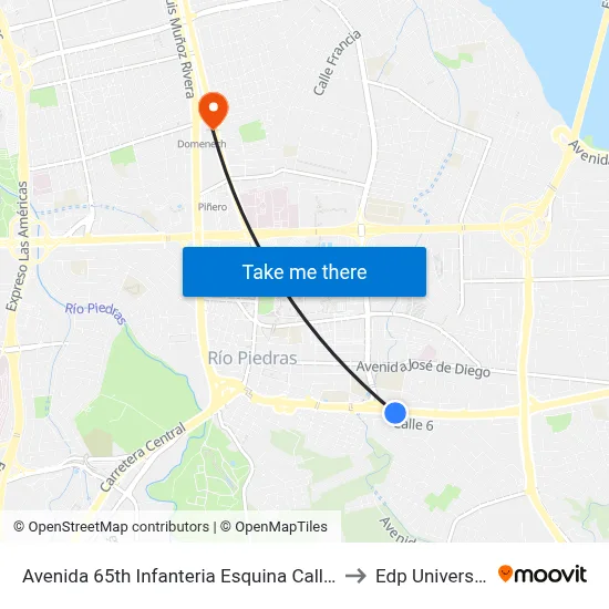 Avenida 65th Infanteria Esquina Calle 3 to Edp University map