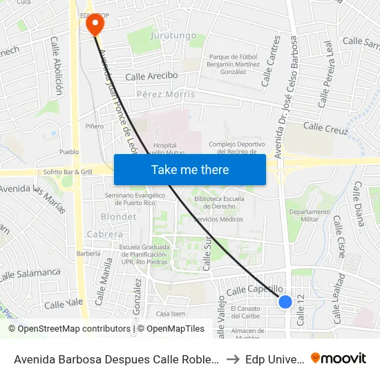 Avenida Barbosa Despues Calle Roble (Capetillo) to Edp University map