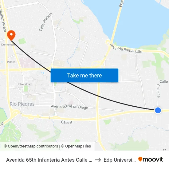 Avenida 65th Infanteria Antes Calle 47 to Edp University map
