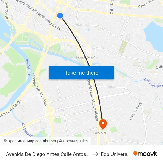 Avenida De Diego Antes Calle Antosanti to Edp University map
