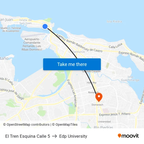 El Tren Esquina Calle 5 to Edp University map