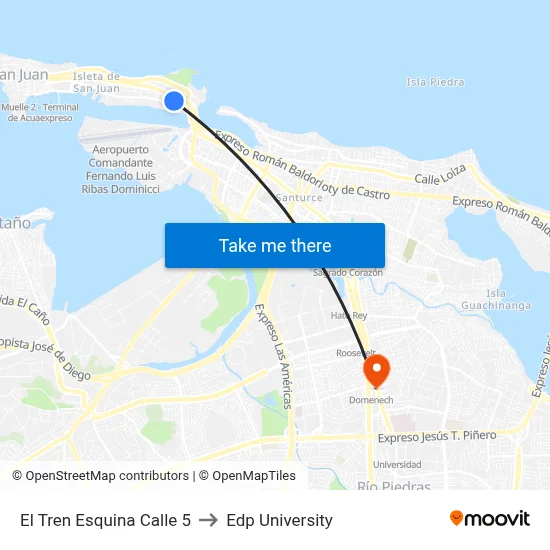 El Tren Esquina Calle 5 to Edp University map