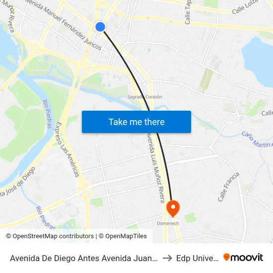 Avenida De Diego Antes Avenida Juan P. De León to Edp University map