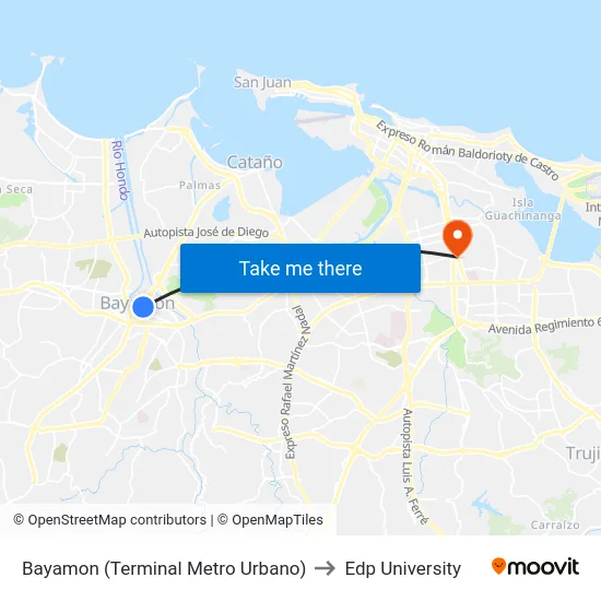 Bayamon (Terminal Metro Urbano) to Edp University map