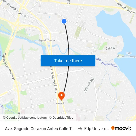 Ave. Sagrado Corazon Antes Calle Tapia to Edp University map