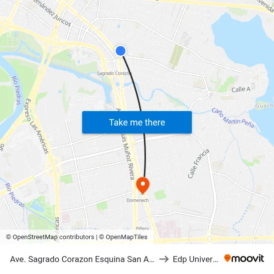 Ave. Sagrado Corazon Esquina San Antonio to Edp University map
