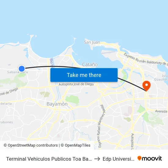 Terminal Vehiculos Publicos Toa Baja to Edp University map