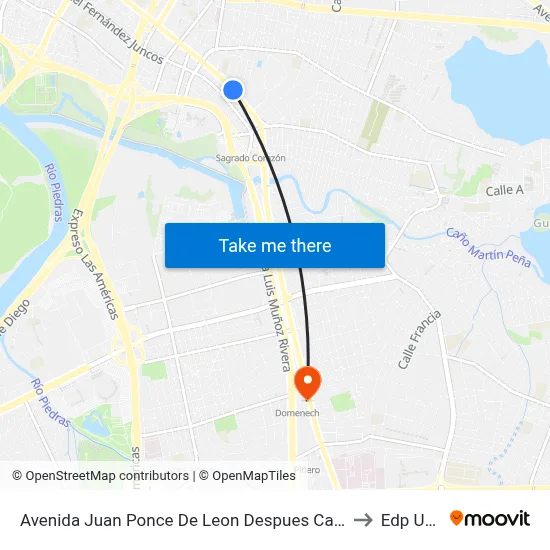 Avenida Juan Ponce De Leon Despues Calle Riera (Frente A La Inmaculada) to Edp University map