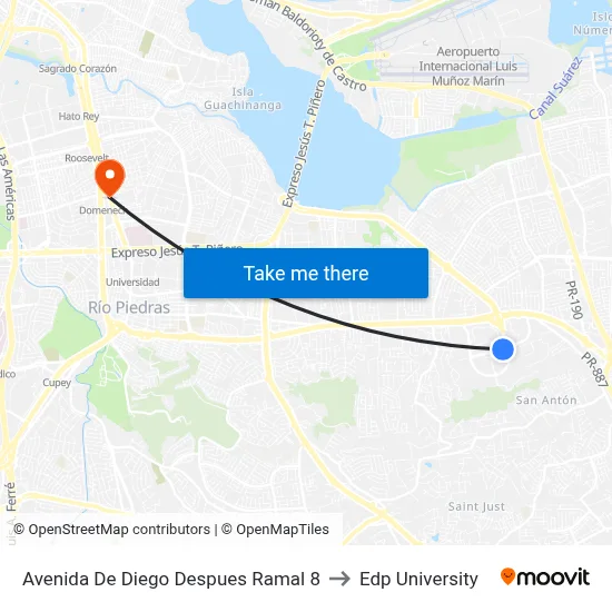 Avenida De Diego Despues Ramal 8 to Edp University map