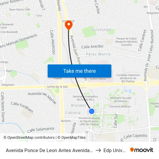 Avenida Ponce De Leon Antes Avenida Universidad to Edp University map