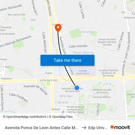 Avenida Ponce De Leon Antes Calle Mariana Bracetti to Edp University map