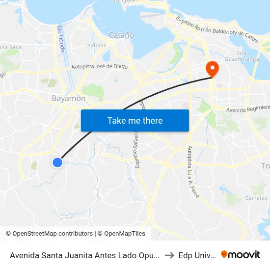 Avenida Santa Juanita Antes Lado Opuesto Calle Elmira to Edp University map