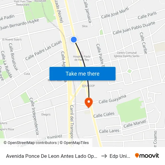 Avenida Ponce De Leon Antes Lado Opuesto Calle Duarte to Edp University map