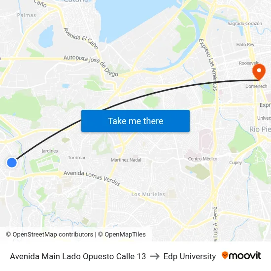 Avenida Main Lado Opuesto Calle 13 to Edp University map