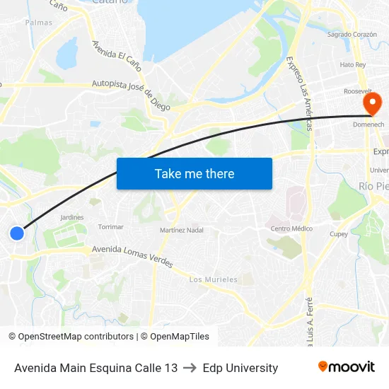 Avenida Main Esquina Calle 13 to Edp University map