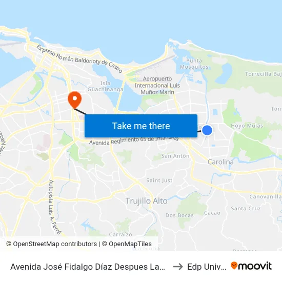 Avenida José Fidalgo Díaz Despues Lado Opuesto Vía 25 to Edp University map