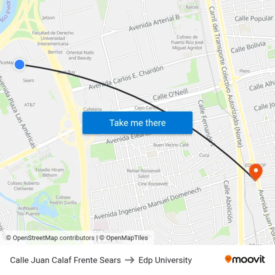 Calle Juan Calaf Frente Sears to Edp University map