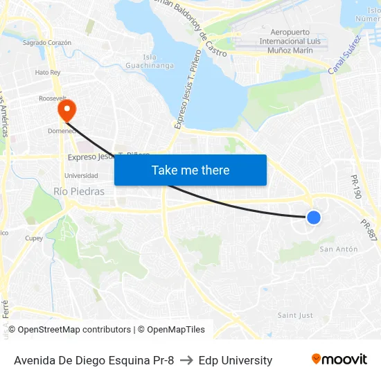 Avenida De Diego Esquina Pr-8 to Edp University map