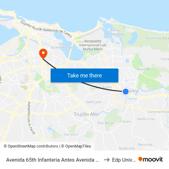 Avenida 65th Infanteria Antes Avenida Roberto Clemente to Edp University map