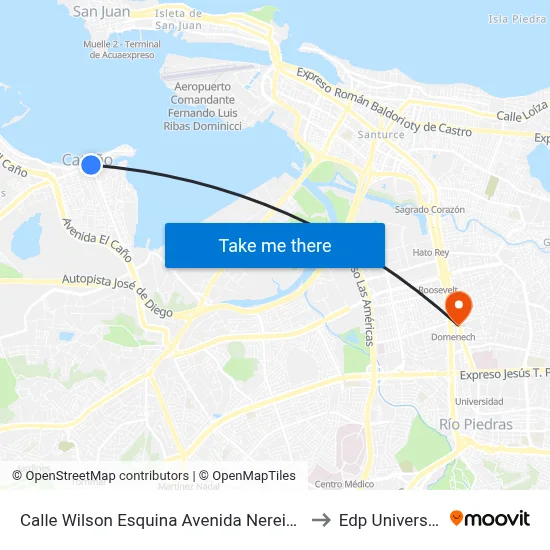 Calle Wilson Esquina Avenida Nereidas to Edp University map