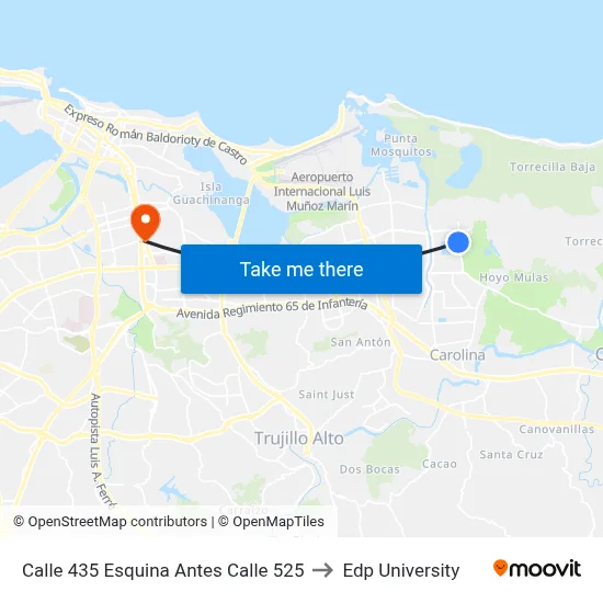 Calle 435 Esquina Antes Calle 525 to Edp University map