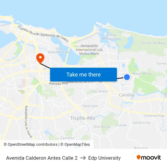 Avenida Calderon Antes Calle 2 to Edp University map