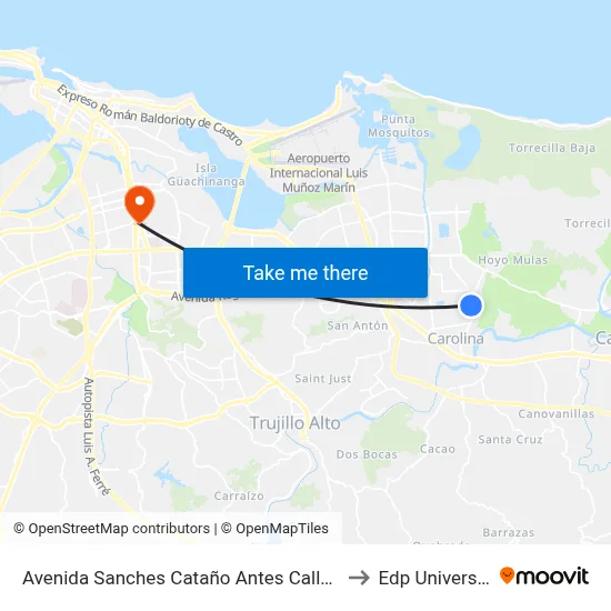 Avenida Sanches Cataño Antes Calle 34 to Edp University map