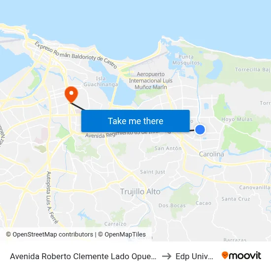 Avenida Roberto Clemente Lado Opuesto Calle 78 to Edp University map