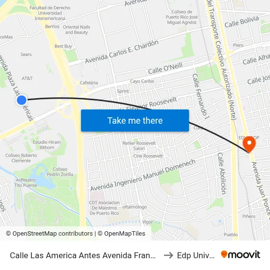 Calle Las America Antes Avenida Franklin D. Roosvelt to Edp University map