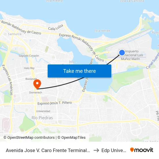Avenida Jose V. Caro Frente Terminal Jet Blue to Edp University map