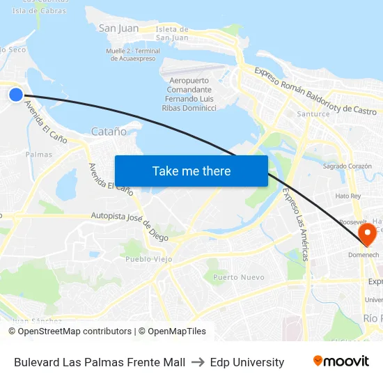 Bulevard Las Palmas Frente Mall to Edp University map