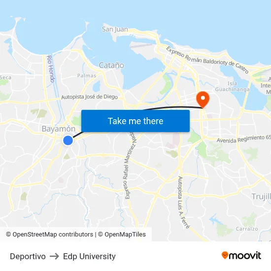 Deportivo to Edp University map