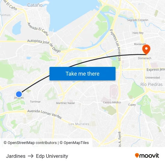 Jardines to Edp University map