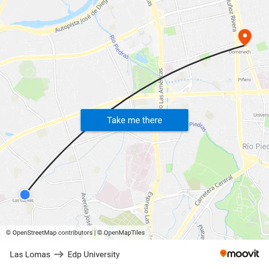 Las Lomas to Edp University map