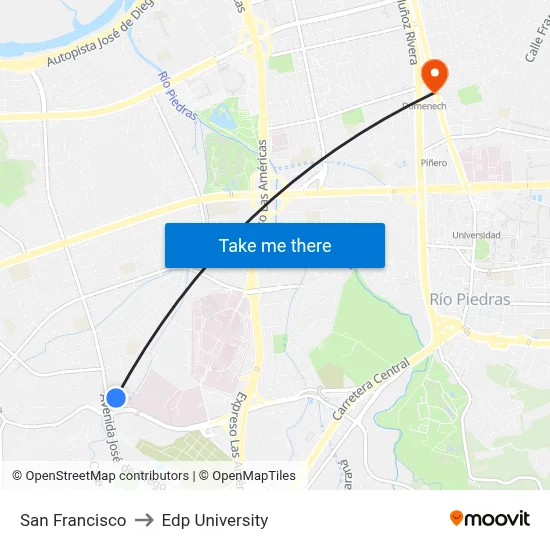 San Francisco to Edp University map