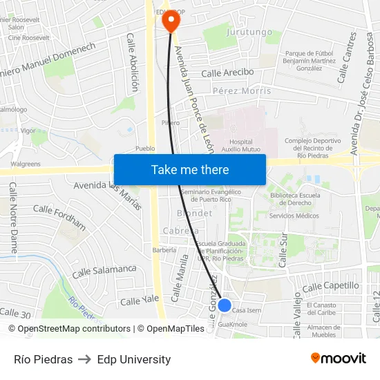 Río Piedras to Edp University map