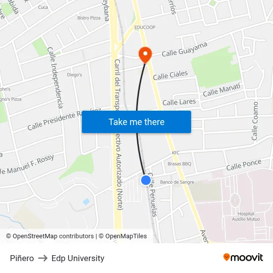 Piñero to Edp University map