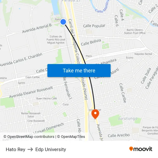 Hato Rey to Edp University map