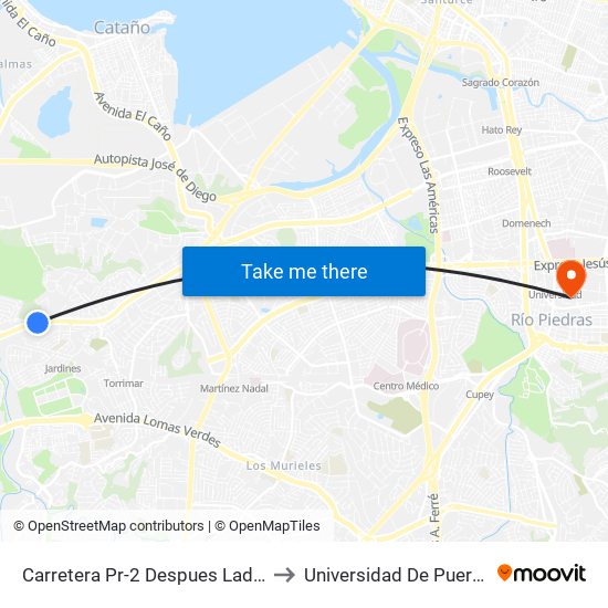 Carretera Pr-2 Despues Lado Opuesto Calle San José to Universidad De Puerto Rico - Rio Piedras map