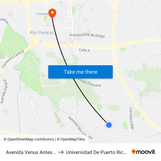 Avenida Venus Antes Calle Picis to Universidad De Puerto Rico - Rio Piedras map