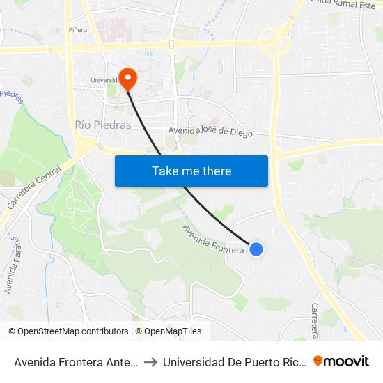 Avenida Frontera Antes Calle Toloy to Universidad De Puerto Rico - Rio Piedras map